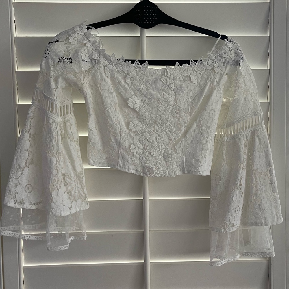 white floral off the shoulder top